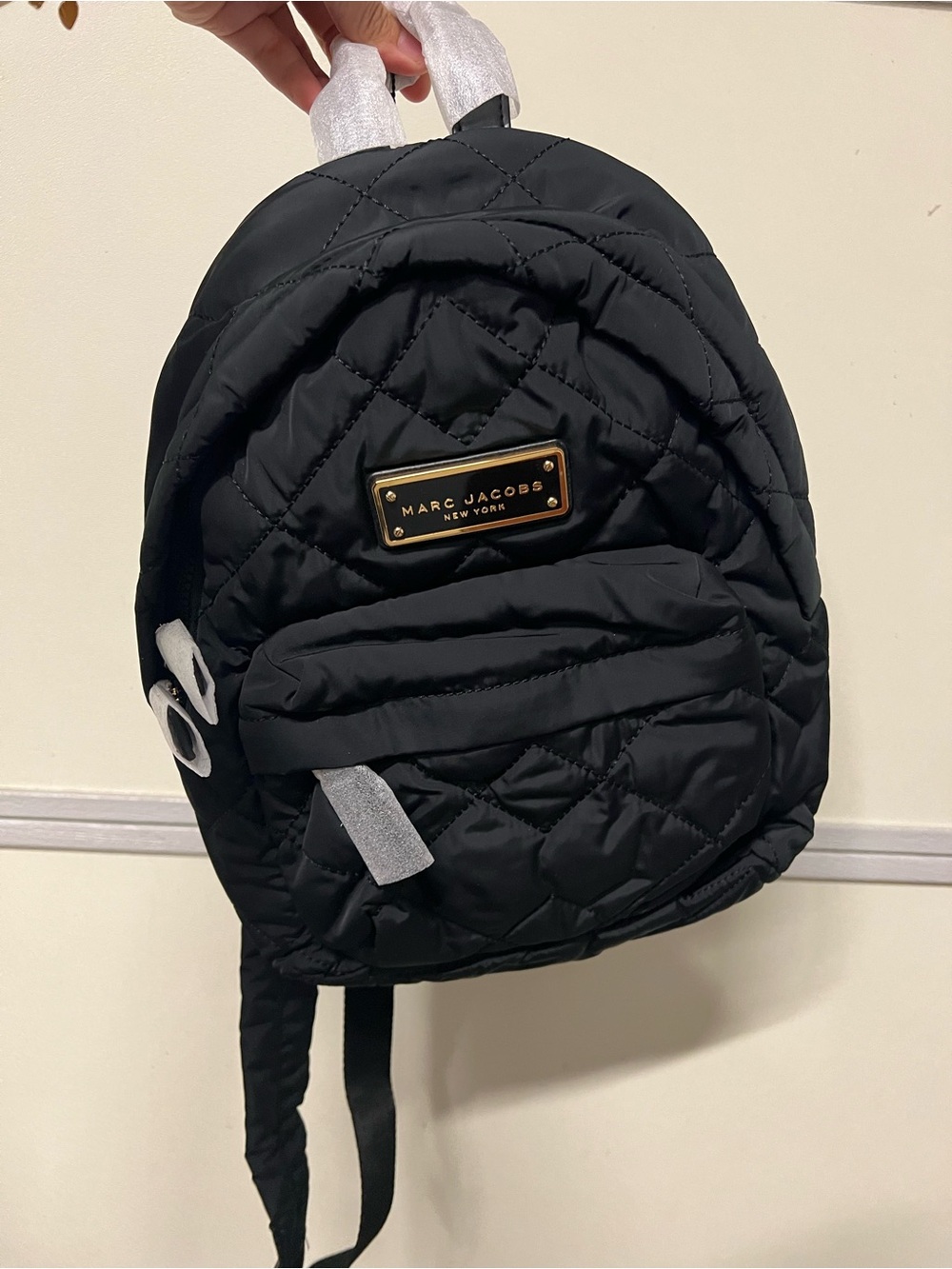Marc Jacobs Quilted Black Mini Backpack with Gold Logo Plate